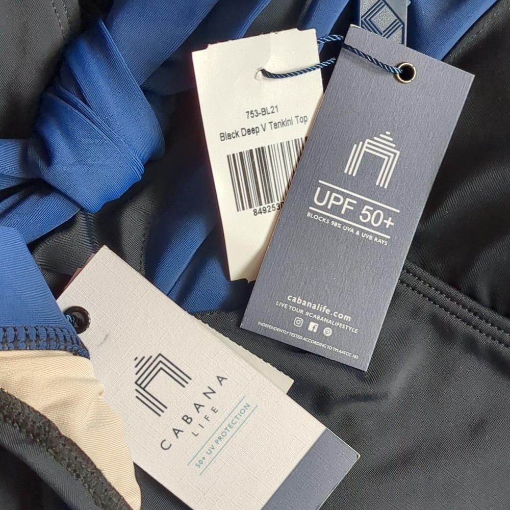 CABABA LIFE Black/Navy Tankini Adjustable Tie Top UPF 50+ NWT - Picture 5 of 17